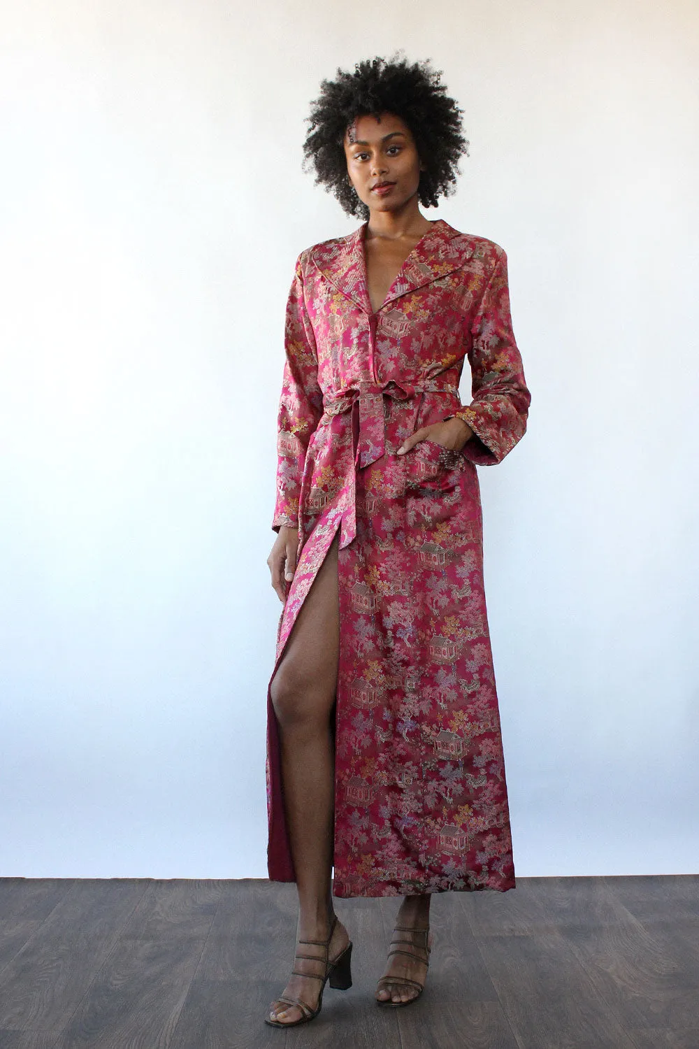 1940s Chinoiserie Robe Dress M