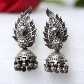 925 Silver Antique Look Exclusive 3D Peacock Earrings With Jhumki