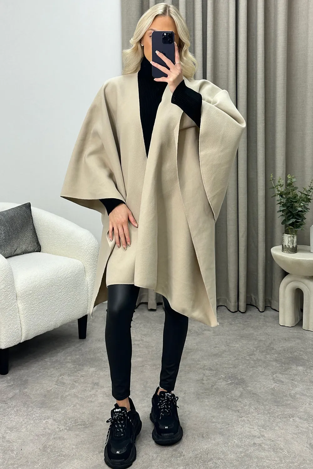 Andra Beige Wool Look Pull Through Cape