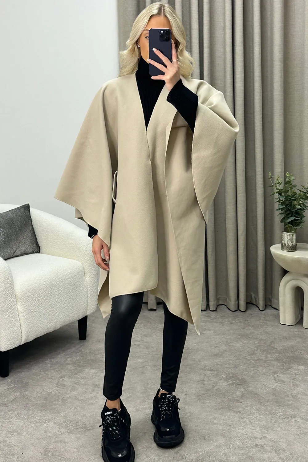 Andra Beige Wool Look Pull Through Cape