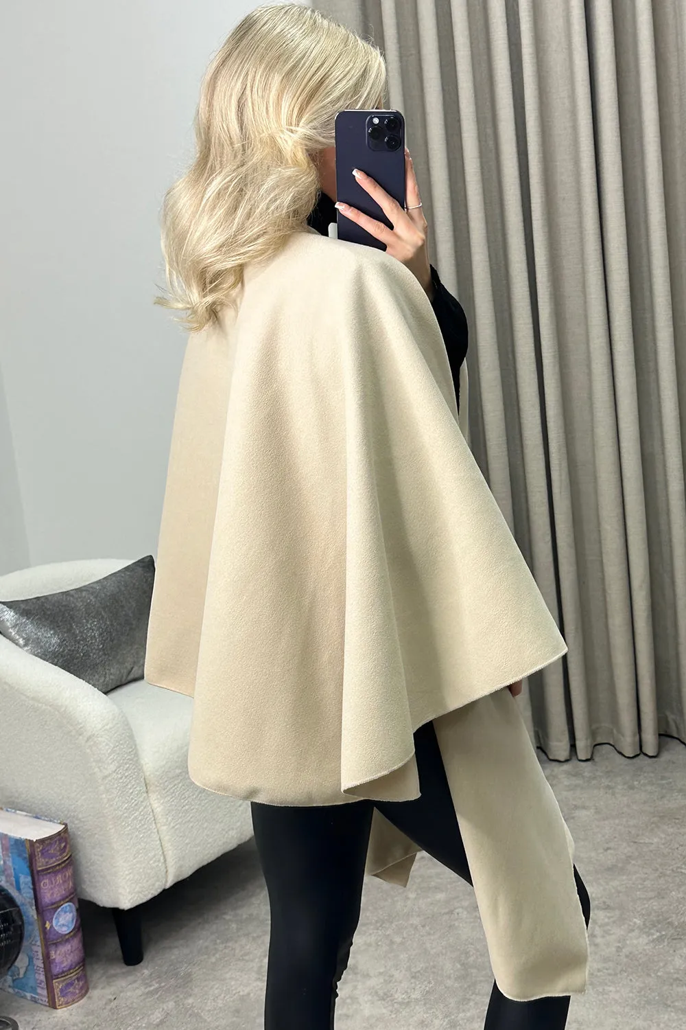 Andra Beige Wool Look Pull Through Cape