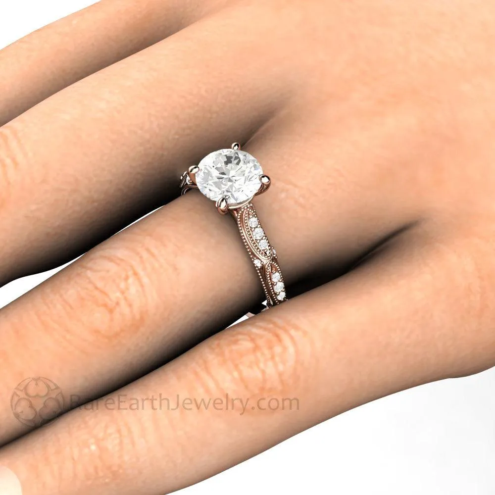 Art Deco Forever One Moissanite Solitaire Vintage Engagement Ring