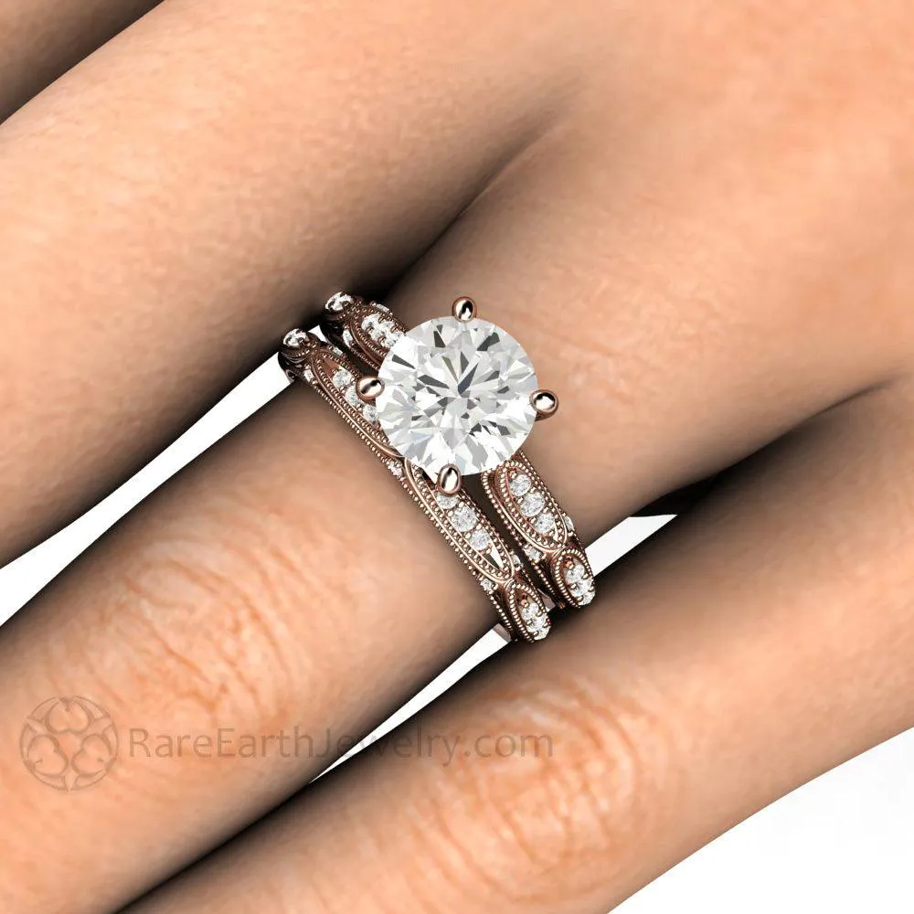 Art Deco Forever One Moissanite Solitaire Vintage Engagement Ring