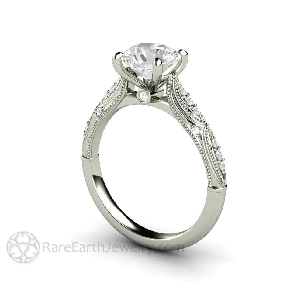 Art Deco Forever One Moissanite Solitaire Vintage Engagement Ring