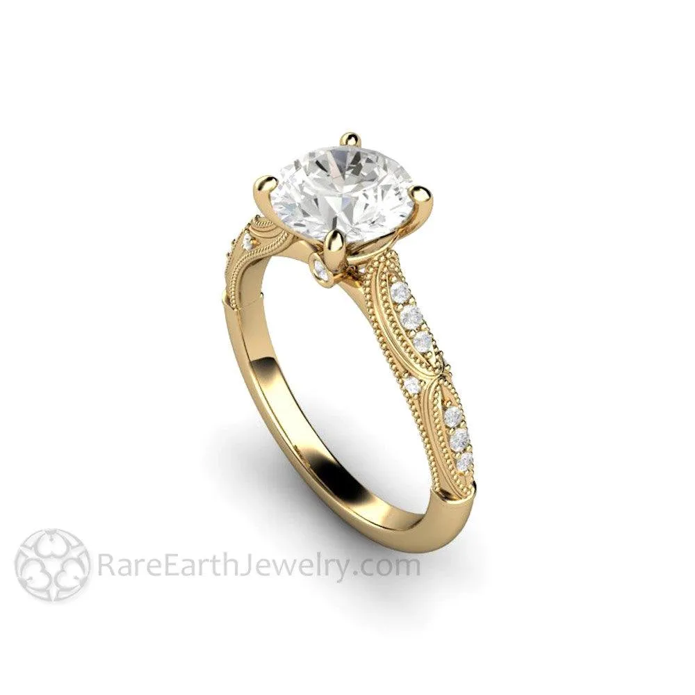 Art Deco Forever One Moissanite Solitaire Vintage Engagement Ring