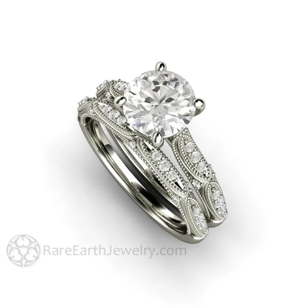 Art Deco Forever One Moissanite Solitaire Vintage Engagement Ring