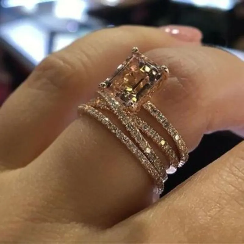 Austria Champagne Morganite Crystal Multilayer Fashion Ring