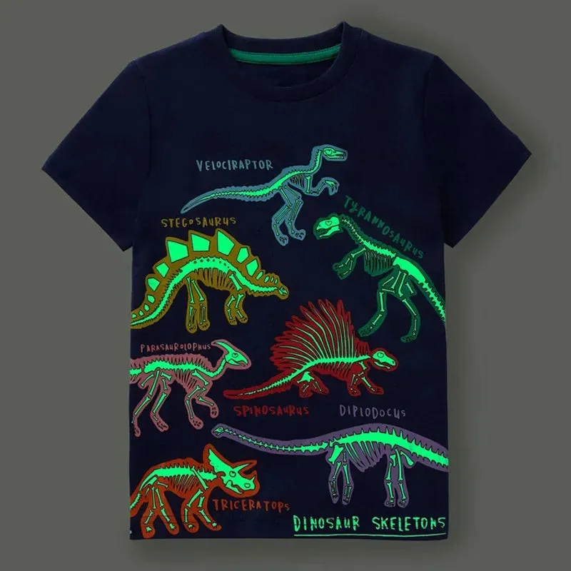 Boys Summer Fashion Luminous Dinosaur Tops