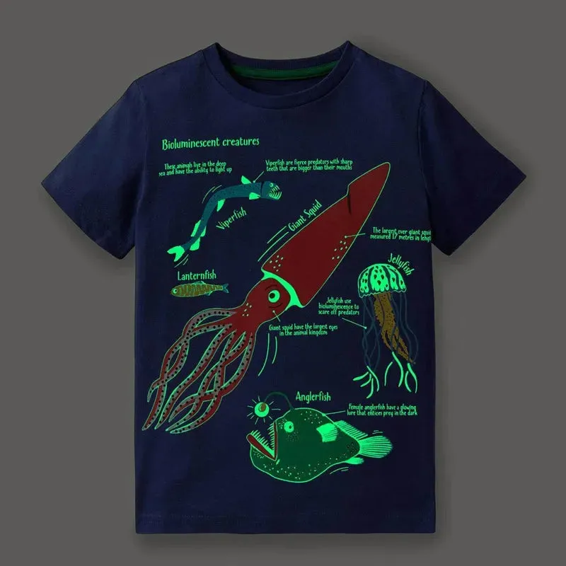 Boys Summer Fashion Luminous Dinosaur Tops