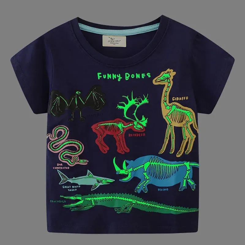 Boys Summer Fashion Luminous Dinosaur Tops