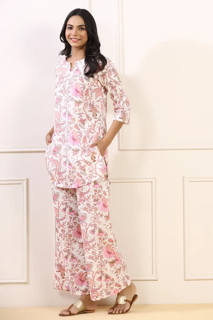 Carnation on White Cotton Loungewear Set