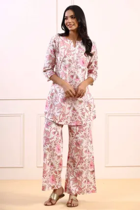 Carnation on White Cotton Loungewear Set