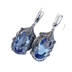 Fashion Aquamarine Retro Crystal Earrings