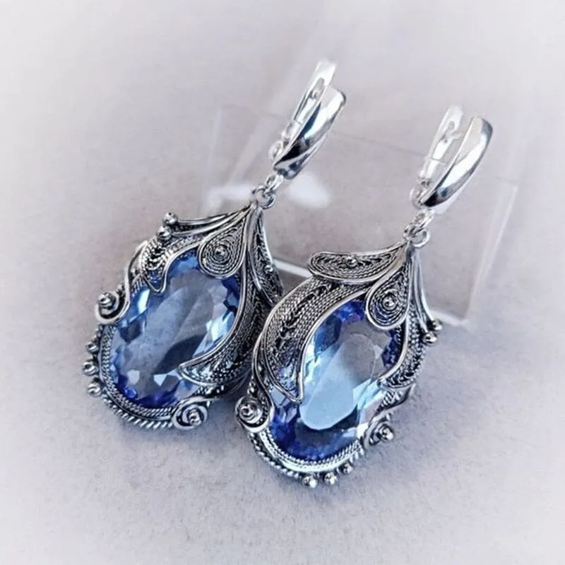 Fashion Aquamarine Retro Crystal Earrings