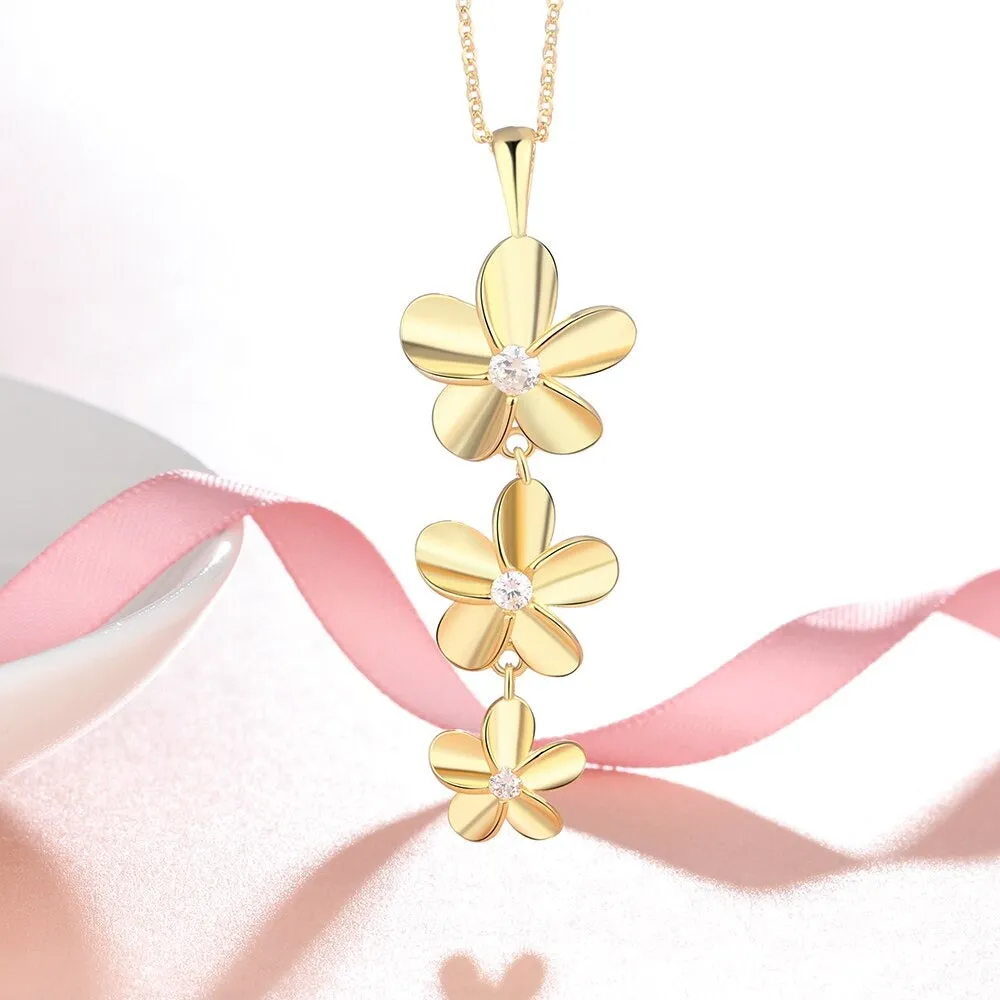 Fashion Triple Flower Necklace With Zirconia