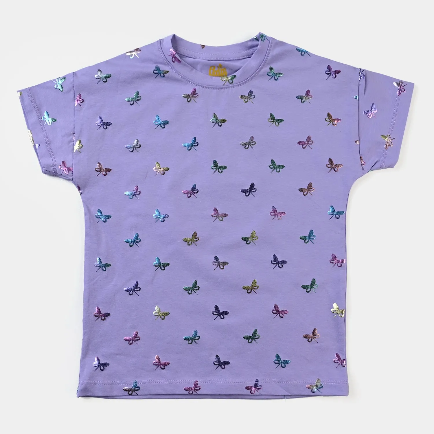 Girls Cotton Jersey T-Shirt H/S Butterflies-Purple