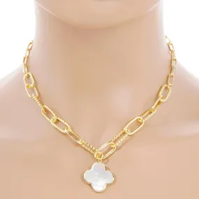 GOLD DIPPED MOTHER of PEARL QUARTERFOIL LINK NECKLACE- M H W ACCESSORIES