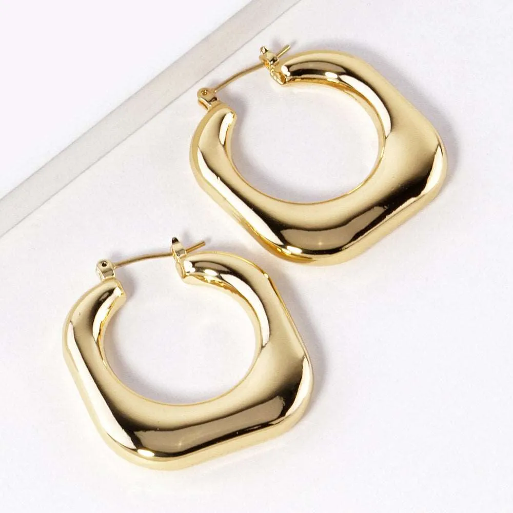 Gold Dipped Square Metal Hoop Earrings- M H W ACCESSORIES