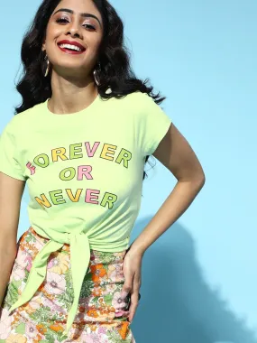 Green Forever-Or-Never Tie-Knot Crop T-Shirt