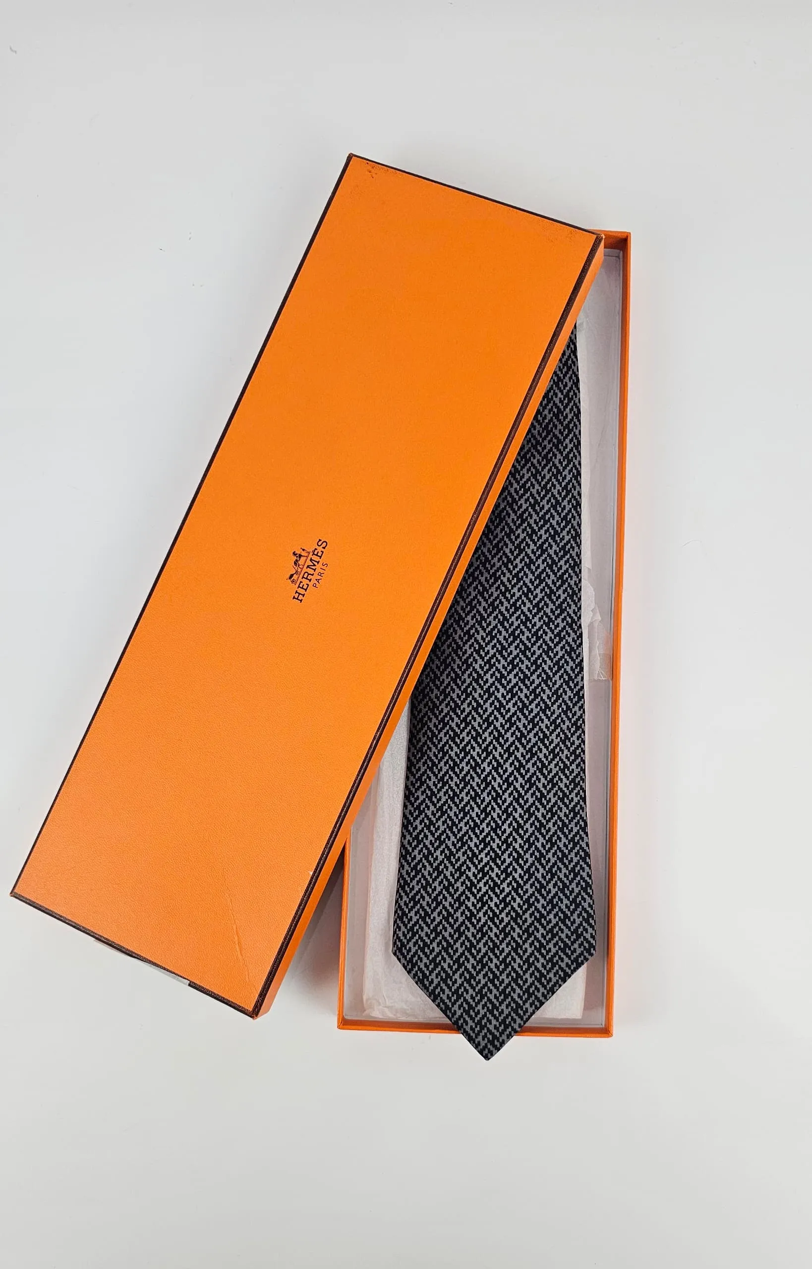 H Faconnee Black Silk tie