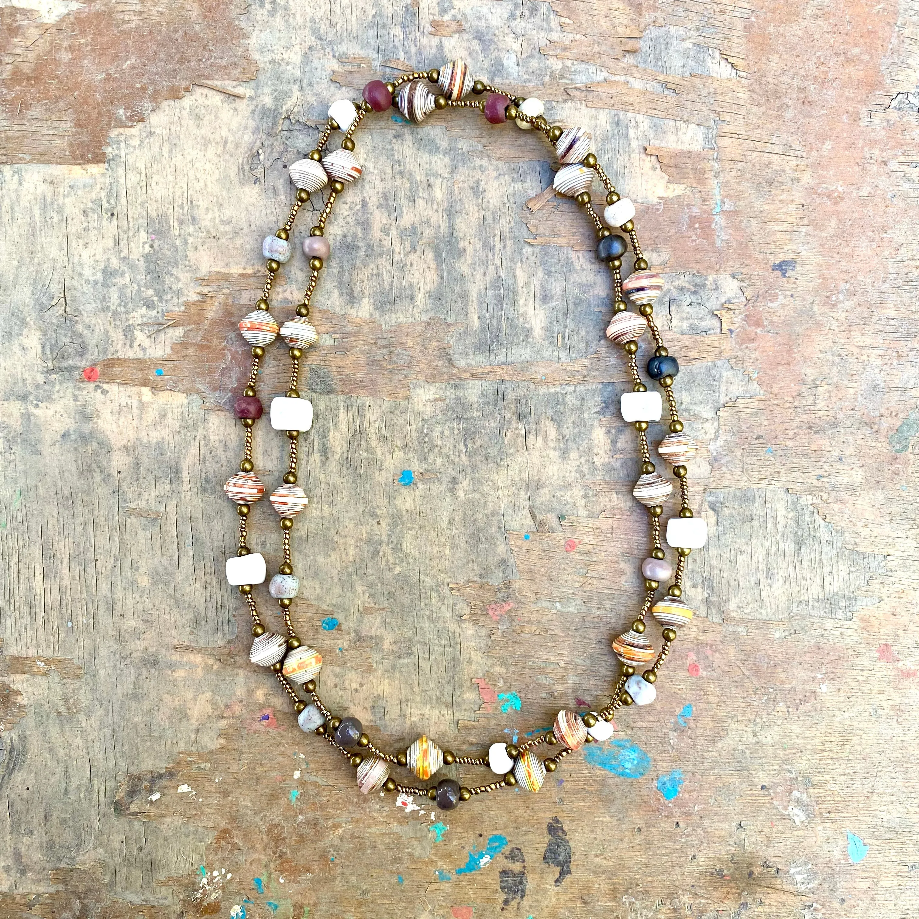 Haitian Signature Necklace- Pastels with Cereal Box Beads look