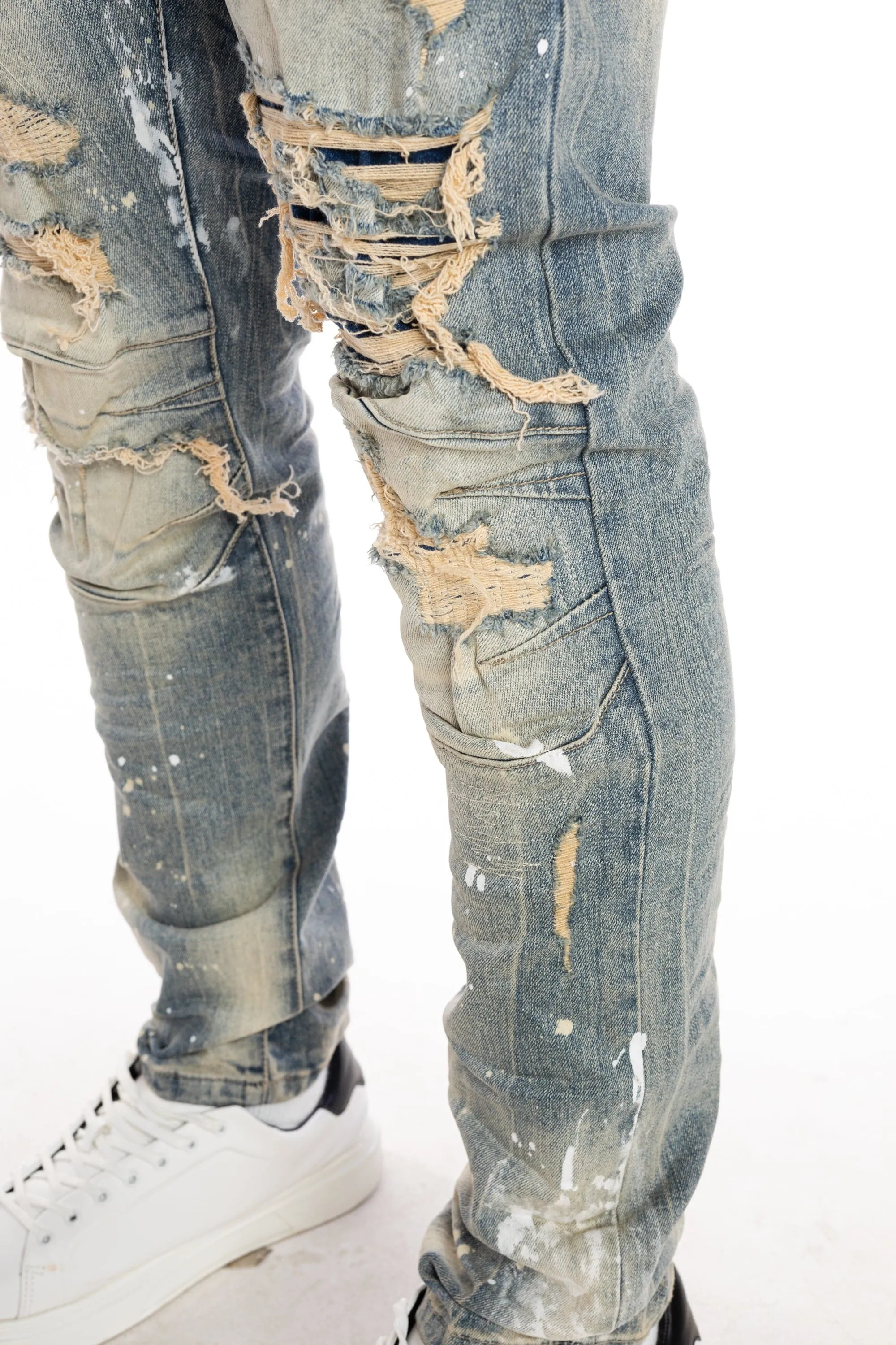 Heavy Rip & Repair Fashion Jeans - Chester Blue