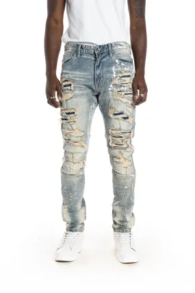 Heavy Rip & Repair Fashion Jeans - Chester Blue