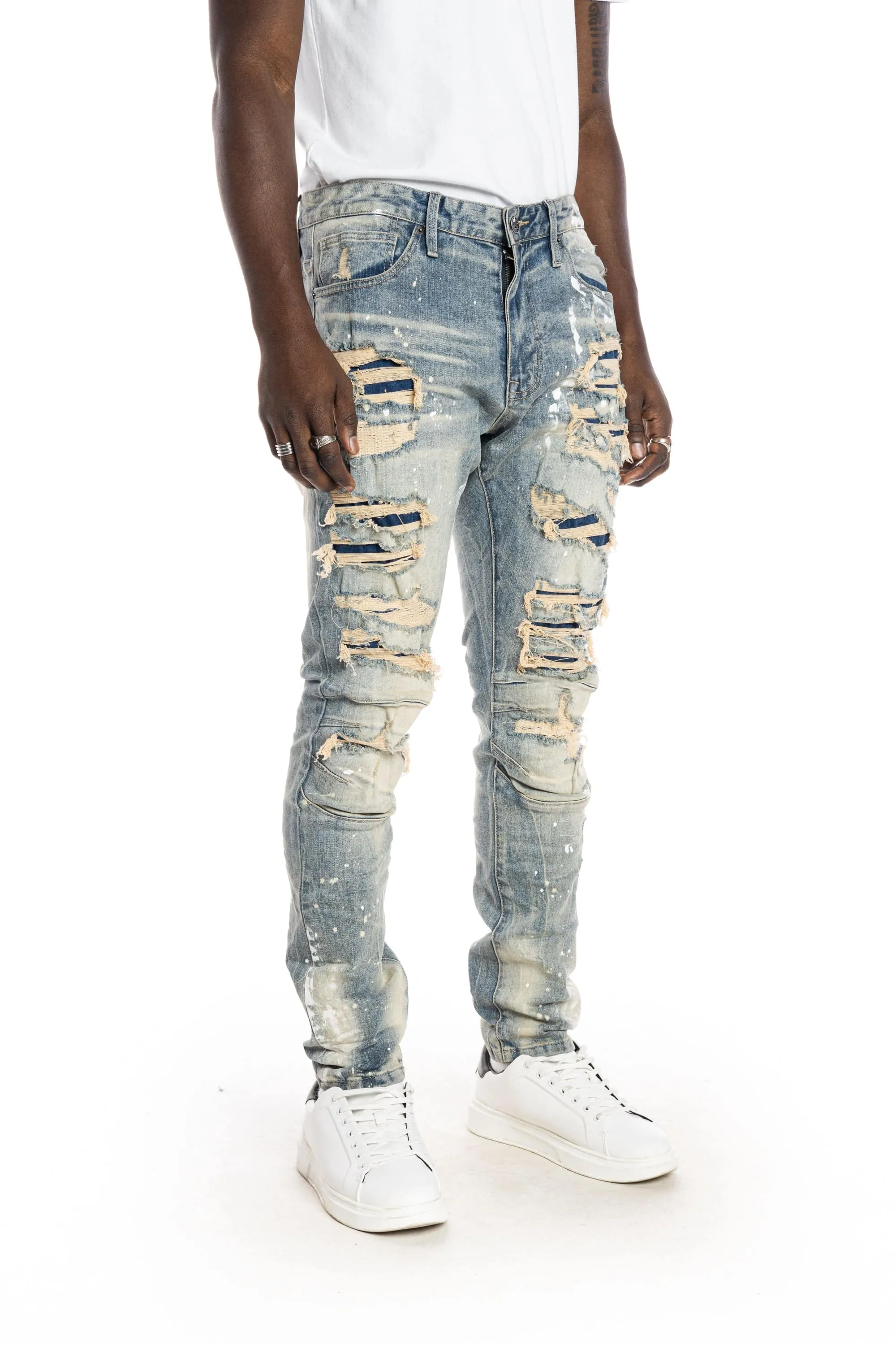 Heavy Rip & Repair Fashion Jeans - Chester Blue