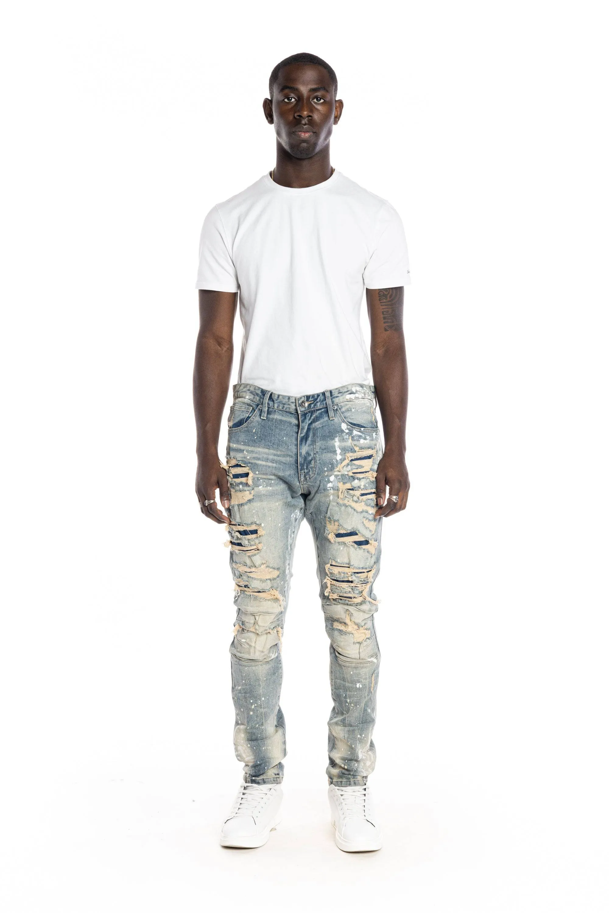 Heavy Rip & Repair Fashion Jeans - Chester Blue