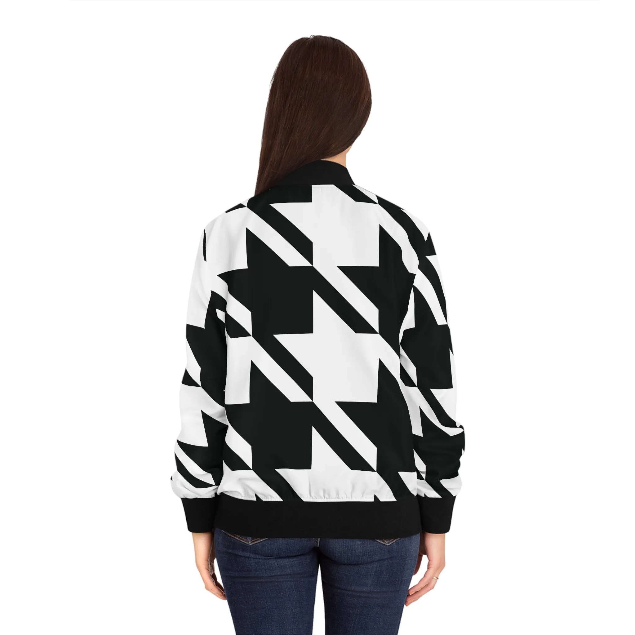 Houndstooth Glam: Women's Urban Bomber Jacket