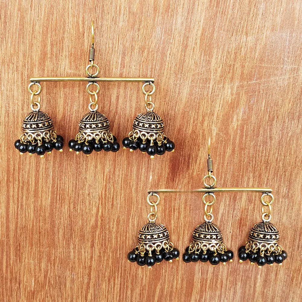 Imeora Exclusive Golden Tripple Jhumki Fashion Earrings