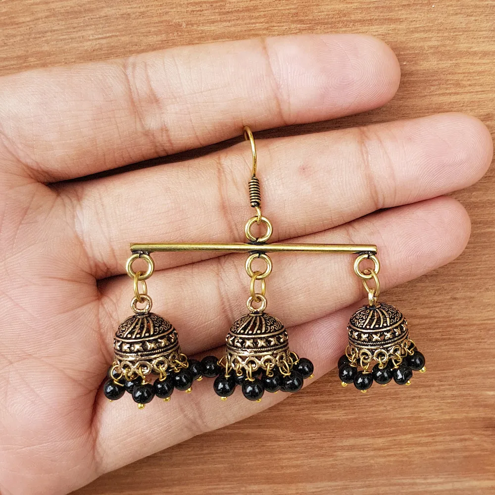 Imeora Exclusive Golden Tripple Jhumki Fashion Earrings