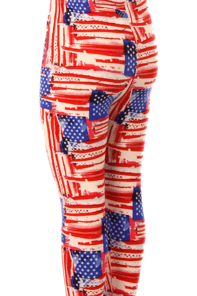 Kid's American Flag Distressed Look Pattern Printed Leggings