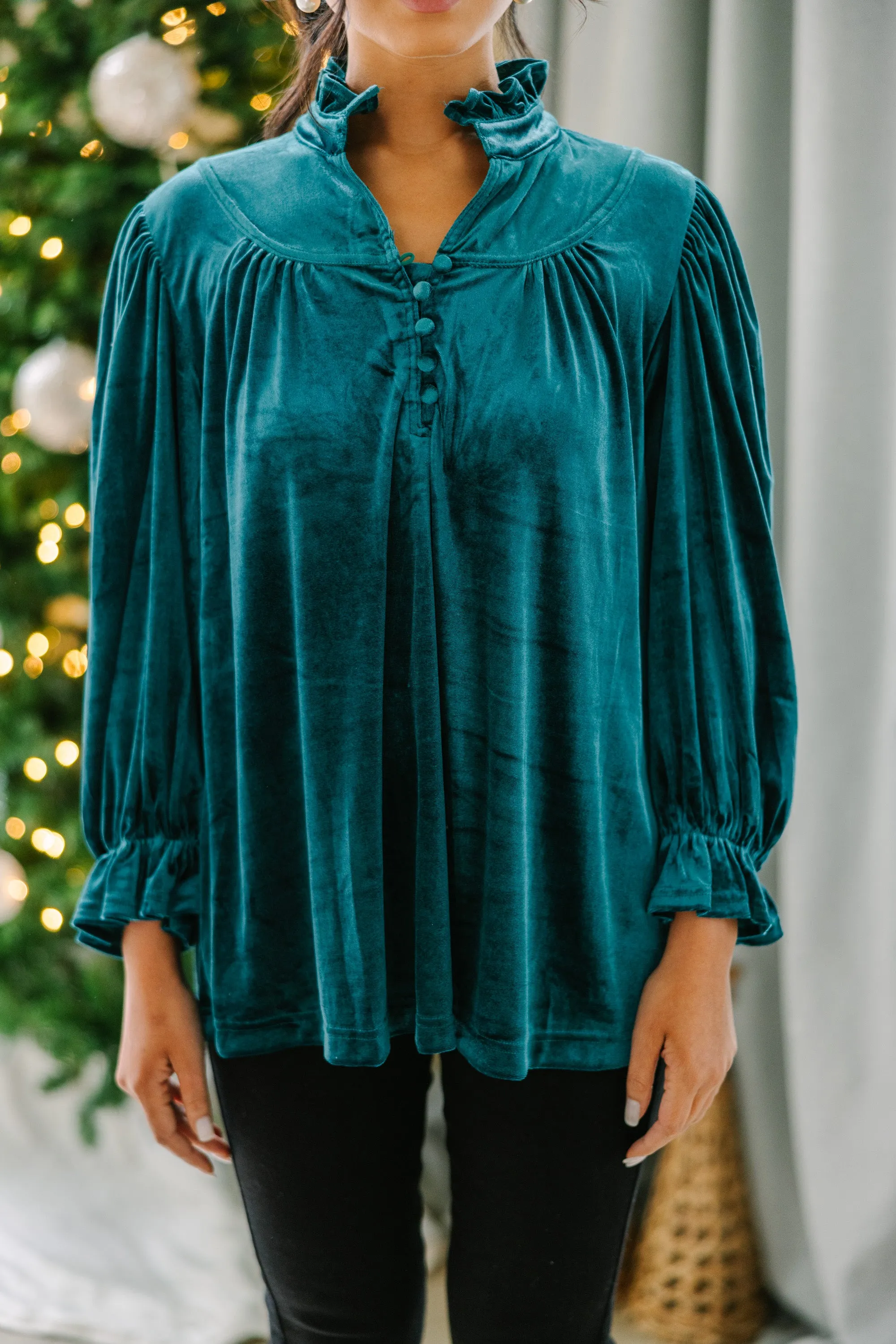 Look Into It Emerald Green Velvet Blouse