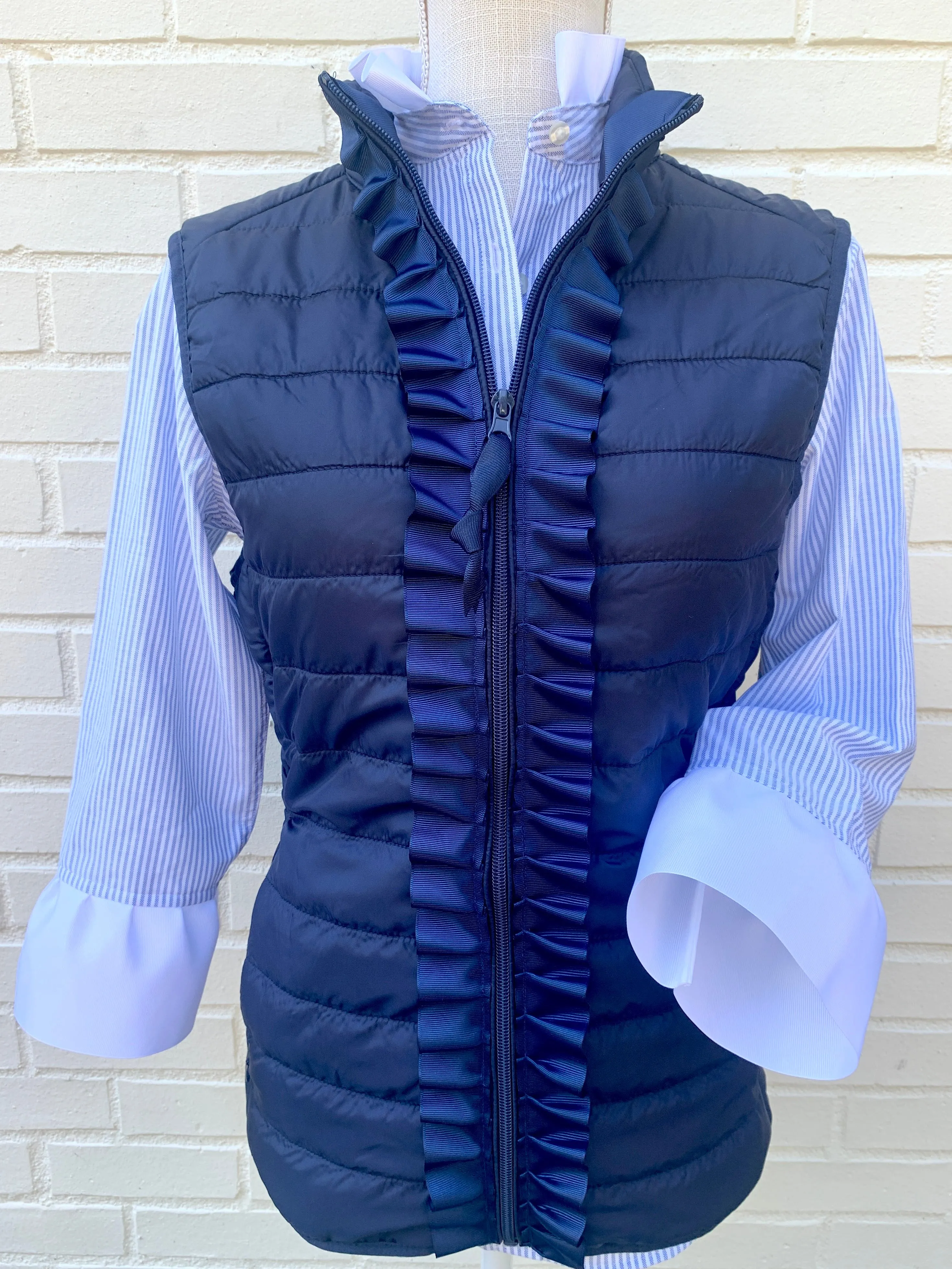 Maggie May Navy Navy Ruffled Puffer Vest (PF15)