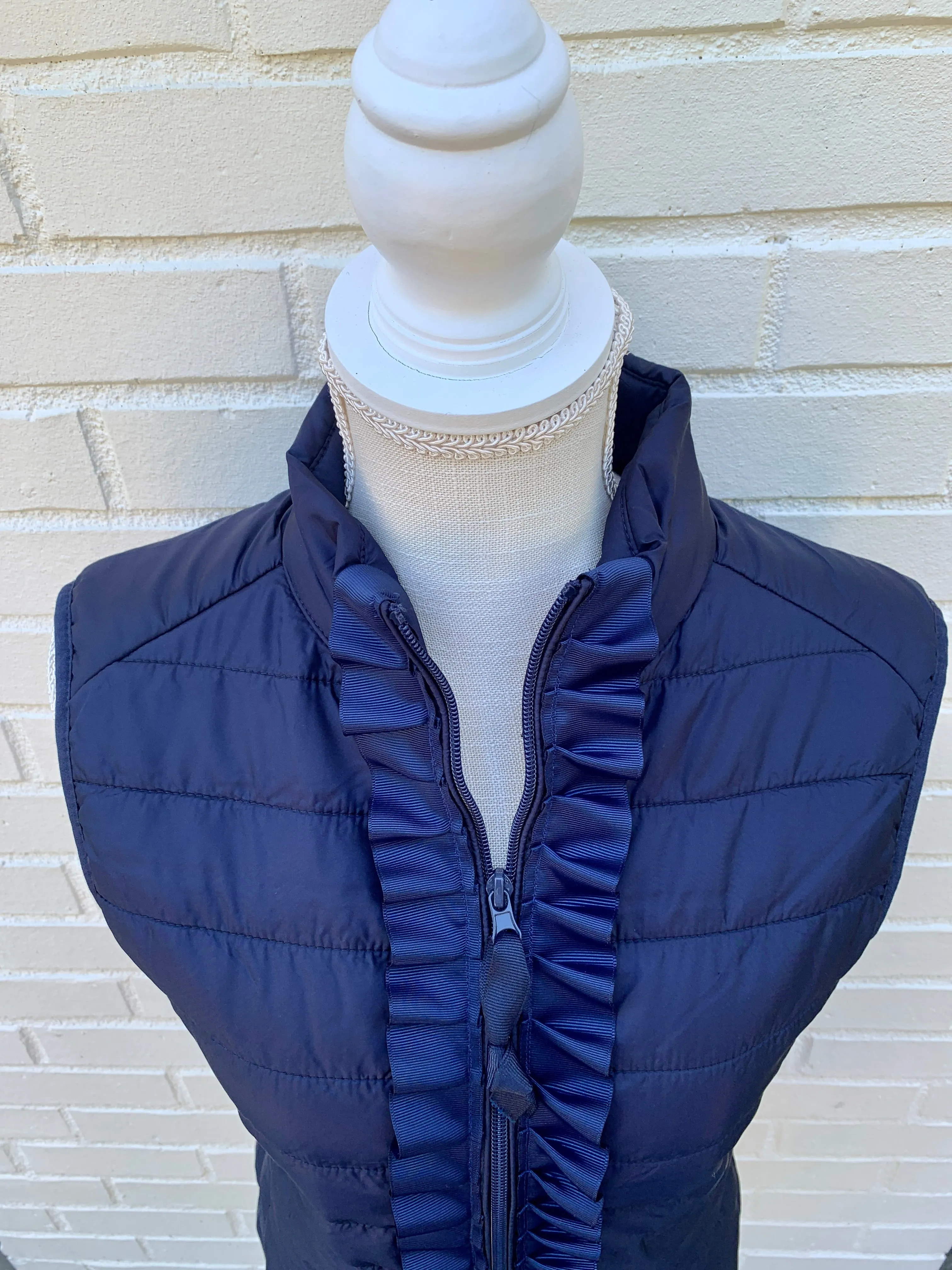 Maggie May Navy Navy Ruffled Puffer Vest (PF15)