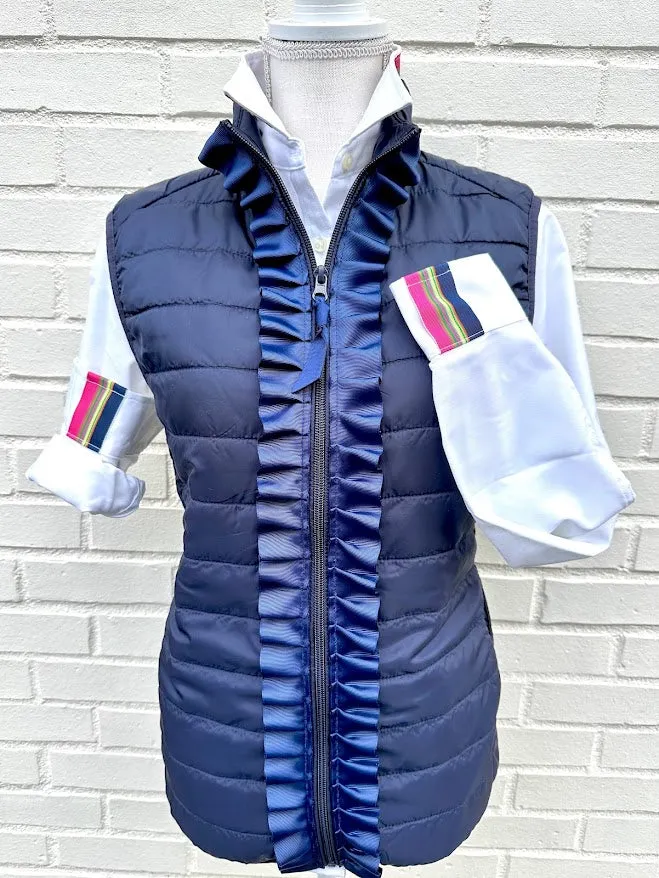 Maggie May Navy Navy Ruffled Puffer Vest (PF15)