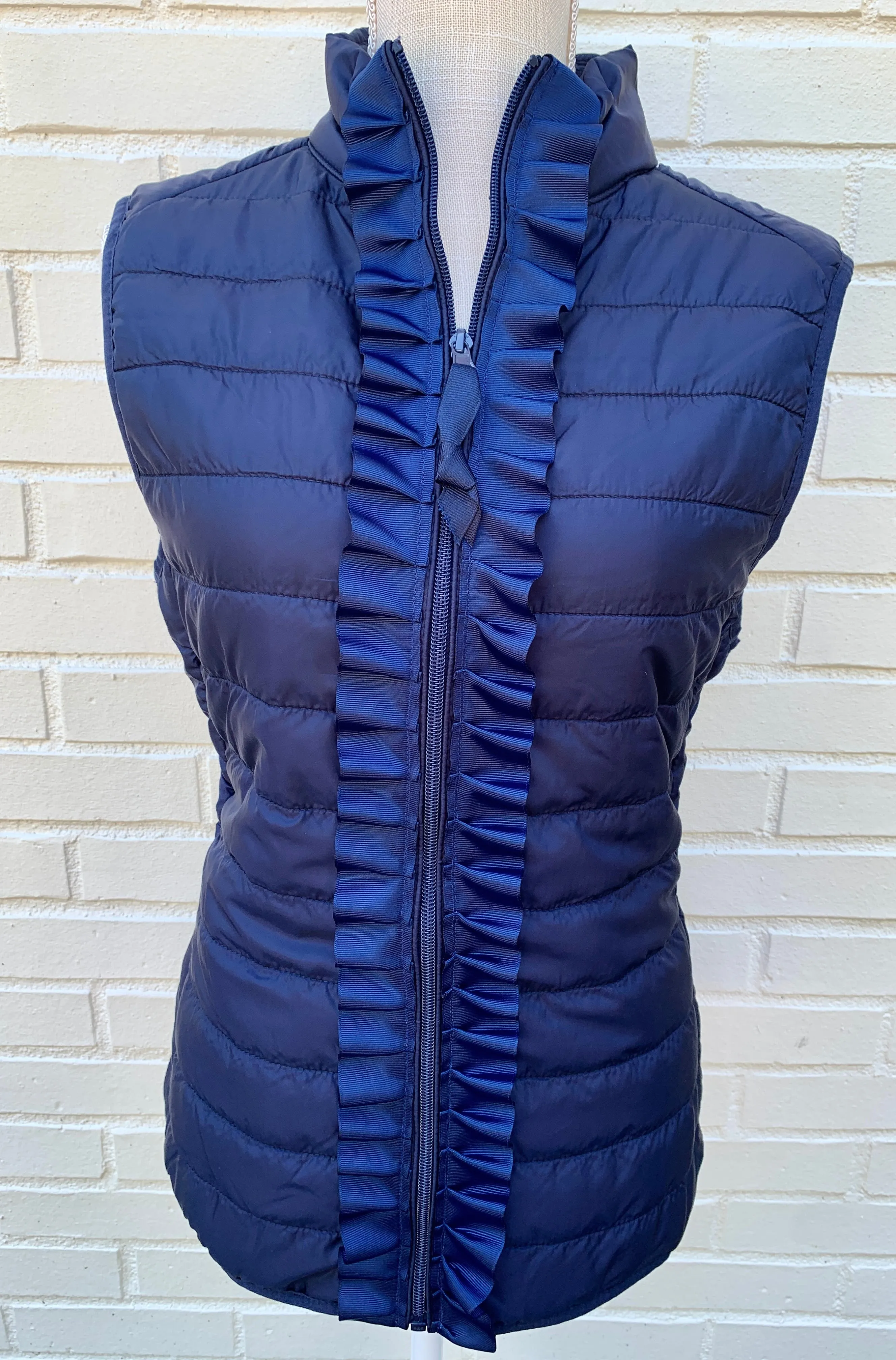 Maggie May Navy Navy Ruffled Puffer Vest (PF15)