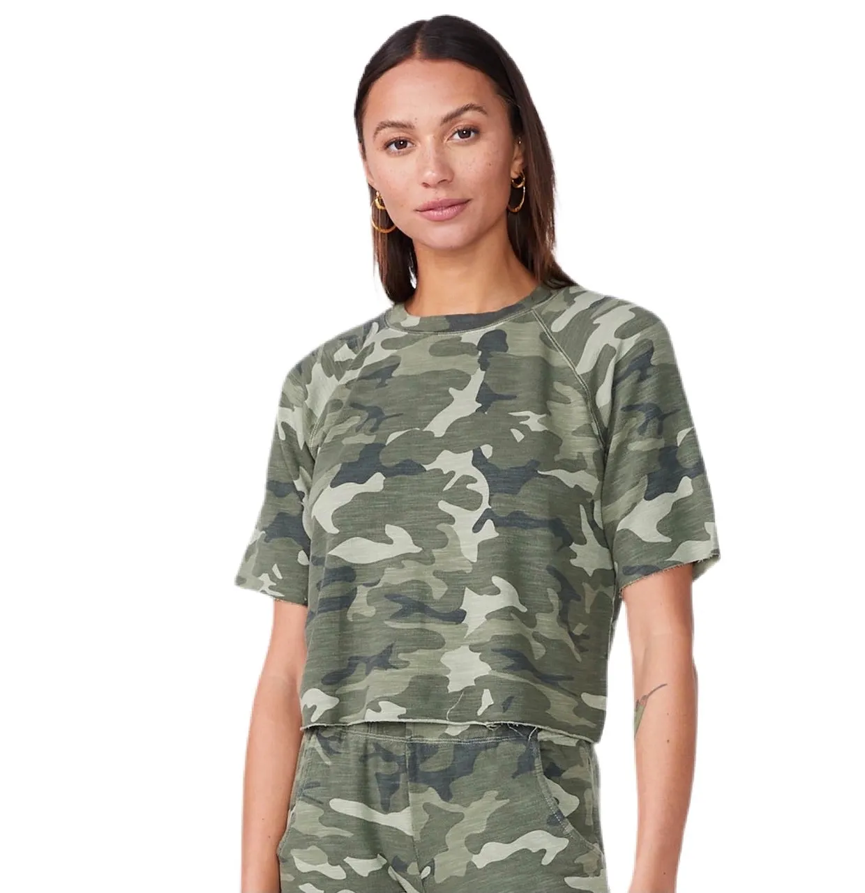 Monrow Urban Camo Cut Off Sweatshirt