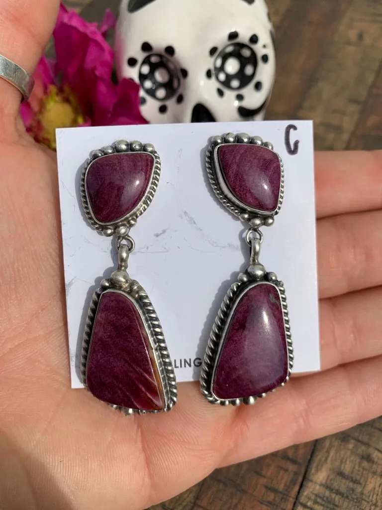 Purple Spiny 2 Stone Earrings- C