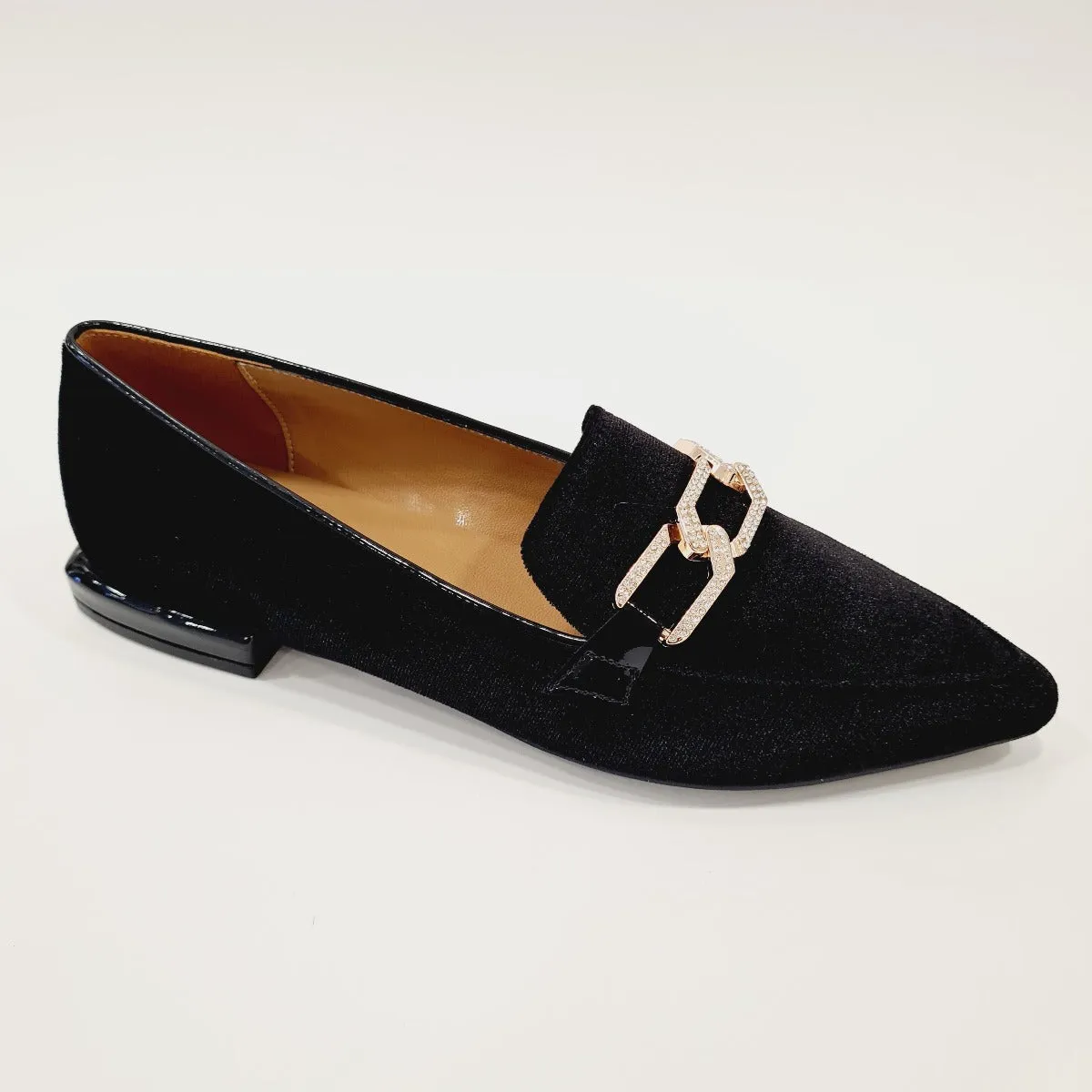 San Piero mocassino donna velluto nero con accessorio oro rif.21