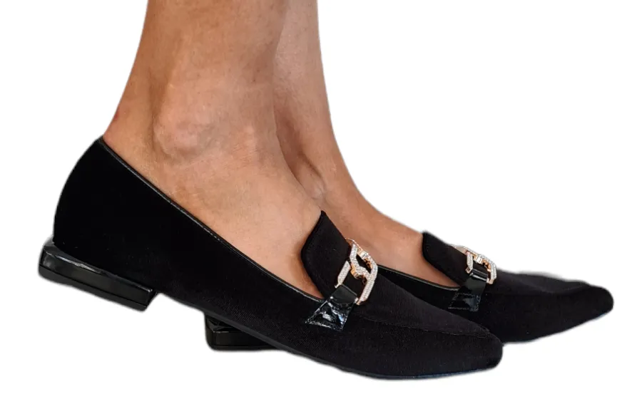 San Piero mocassino donna velluto nero con accessorio oro rif.21