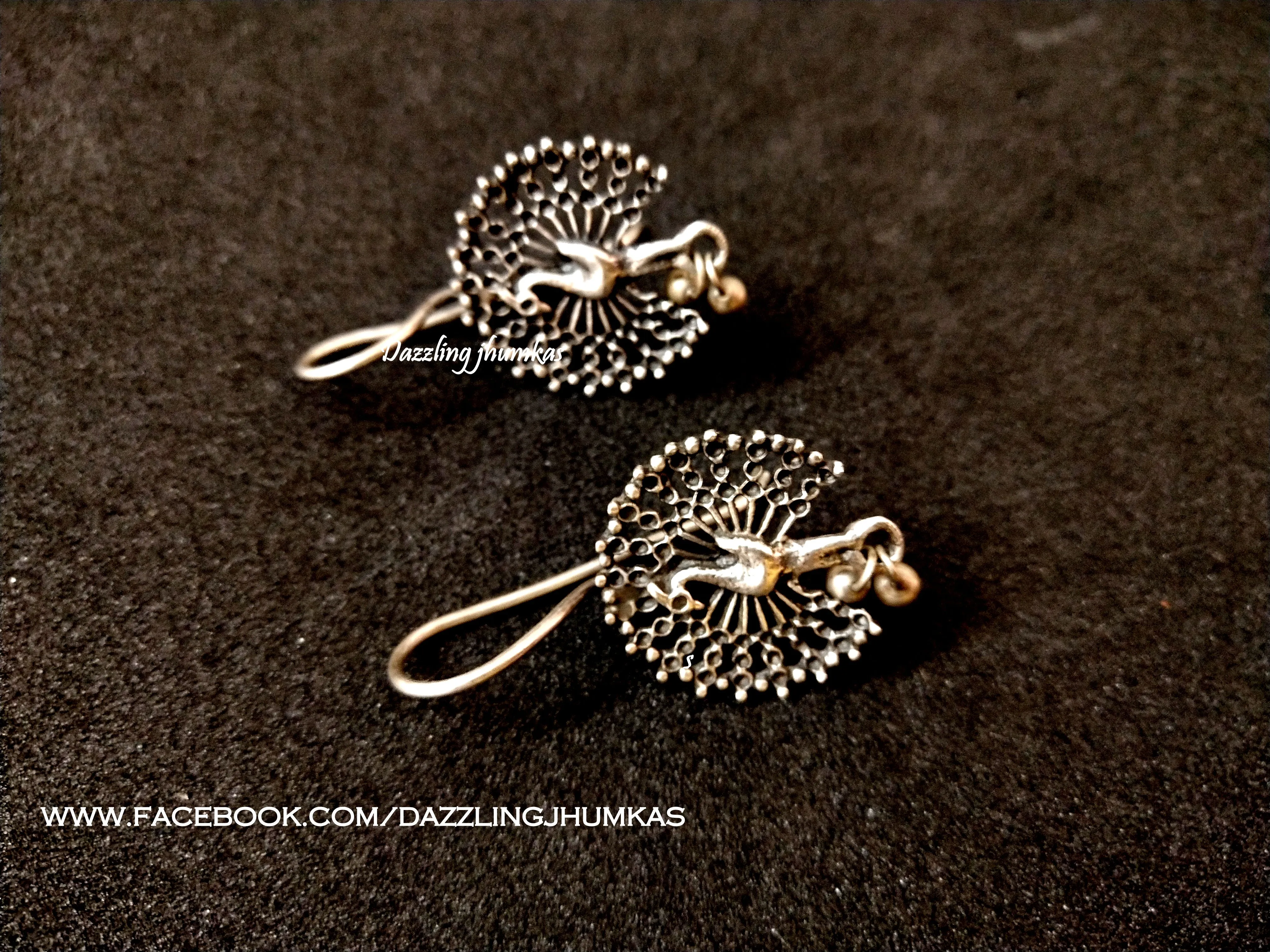 Silver Look alike Designer Peacock Oxidised Dangler Earrings