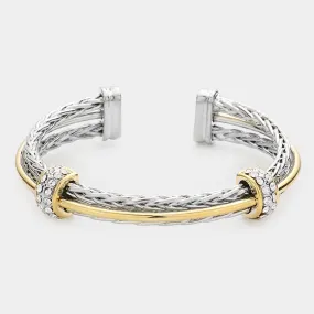 Silver Two-Tone Rhinestone Cable Cuff Bracelet- M H W ACCESSORIES