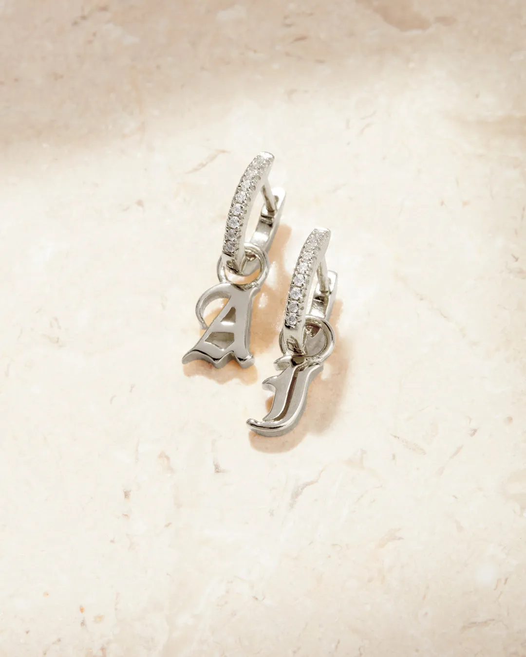 The Pave Metal Hoops with Initial Charms [Old English]