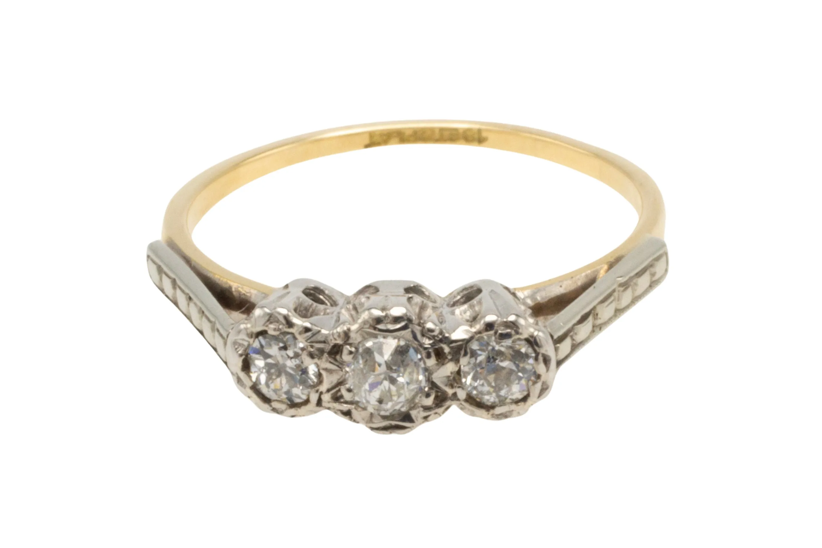 Three stone old cut diamond ring