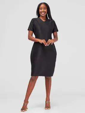 Timyt urban Wear Boardroom Chic V-Neck Dress - Black