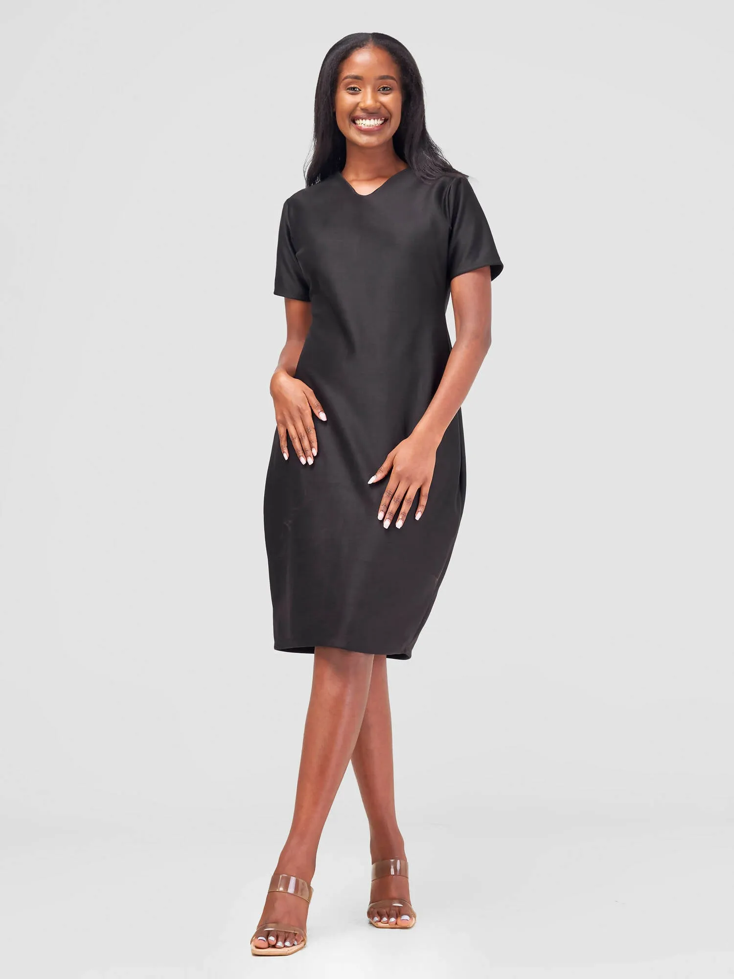 Timyt urban Wear Boardroom Chic V-Neck Dress - Black