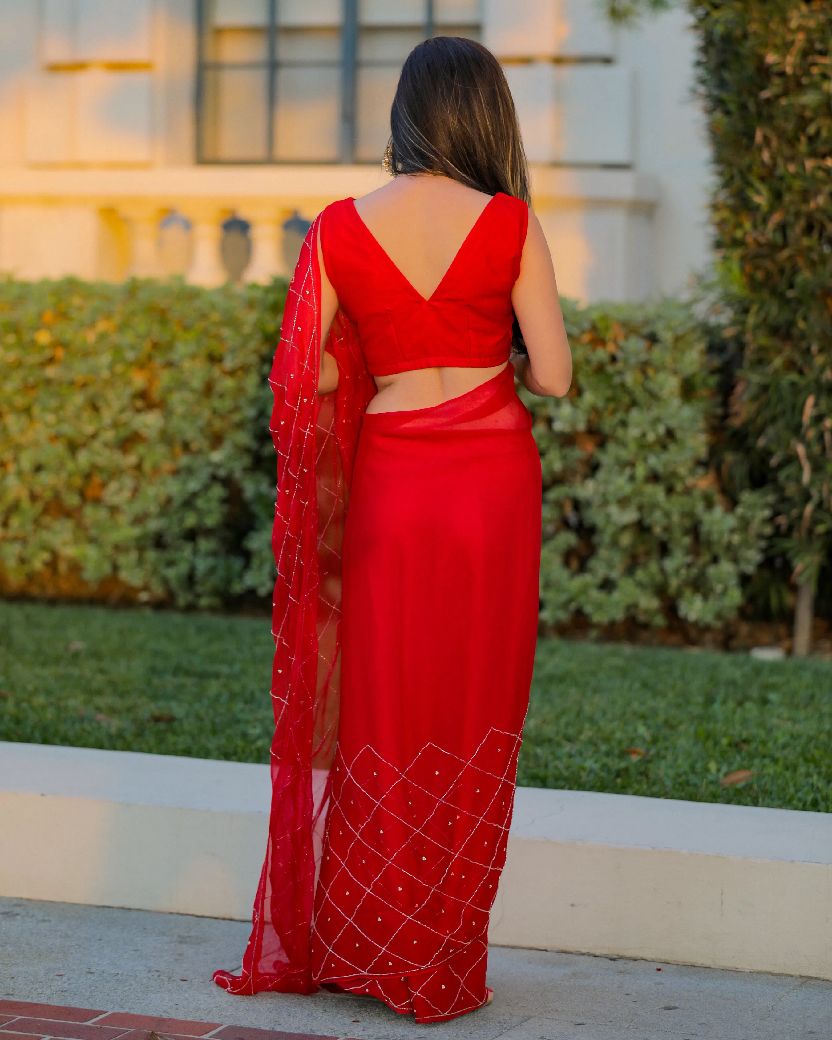 Urban Red Pure Chiffon Saree