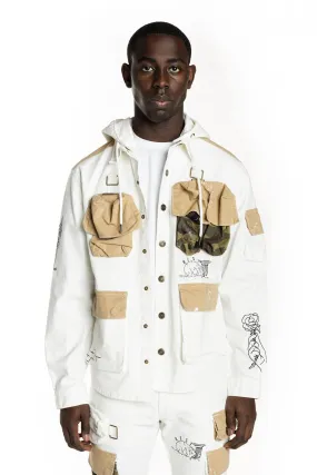 Utility Fashion Cargo Jacket With Hood - Cream